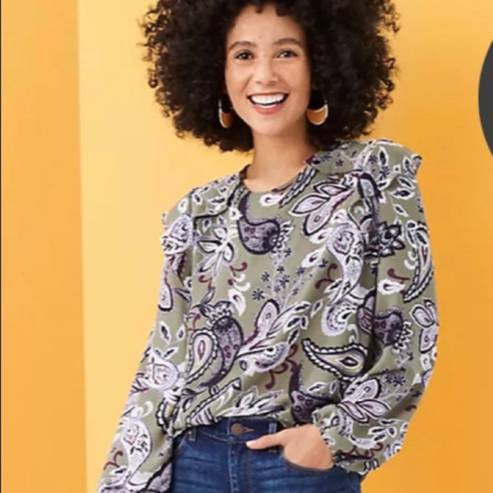 🔔🕊️LAST CHANCE LOFT Multicolor Paisley Ruffle Long Sleeve Blouse